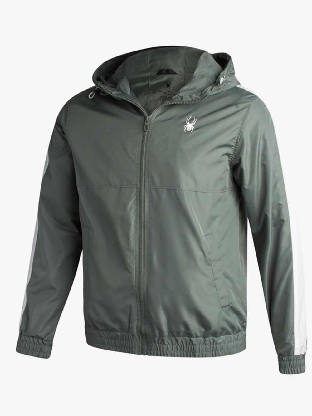 Spyder Men's Hooded Windbreaker Jacket - Sage with White Accents